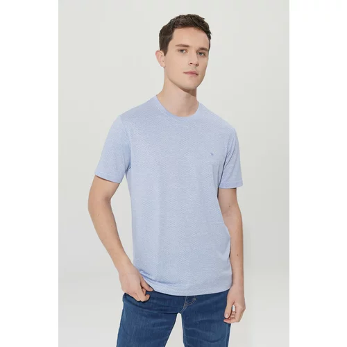 AC&Co / Altınyıldız Classics Men's Blue-white Easy-Iron Slim Fit Narrow Cut Crew Neck Jacquard Short Sleeve T-Shirt
