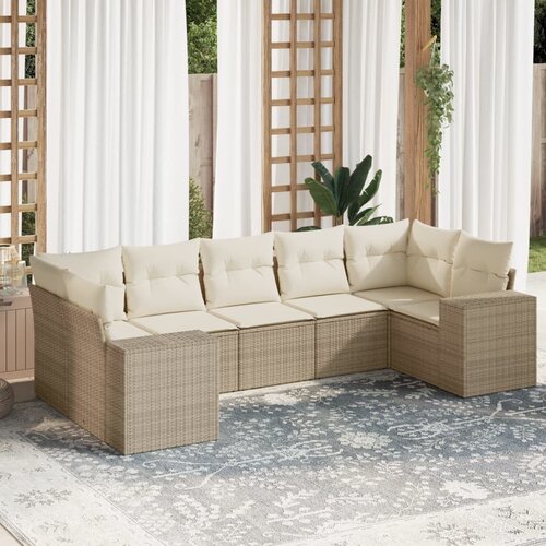 vidaXL 7-dijelni set vrtnih sofa od poliratana s jastucima bež Cijene