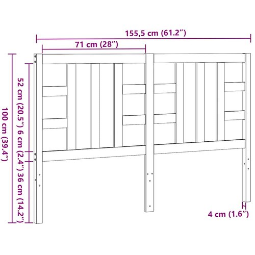  Uzglavlje za krevet sivo 166 x 4 x 100 cm od masivne borovine Slike