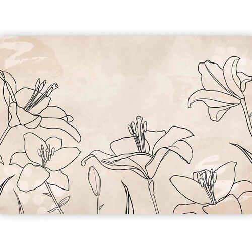  Foto tapeta - Sketch of nature - minimalist lineart with lily flowers on a beige background 250x175 Slike