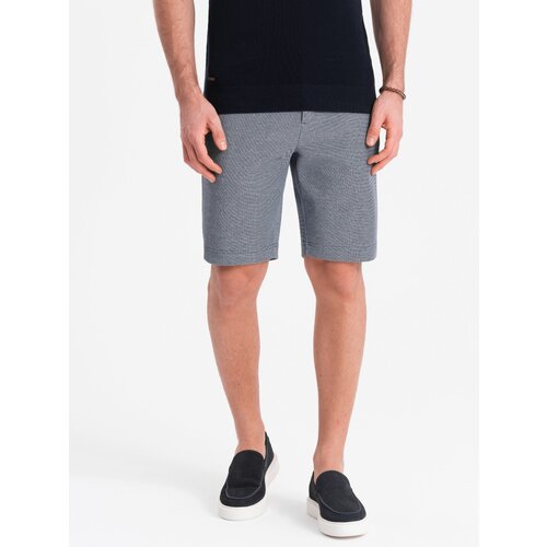 Ombre Men&amp;#039;s shorts made of two-tone melange knit fabric - navy blue Slike