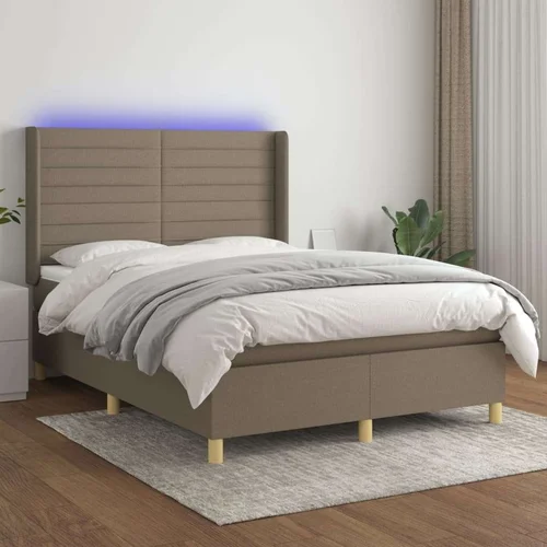  Box spring postelja z vzmetnico LED taupe 140x190 cm blago, (20898643)