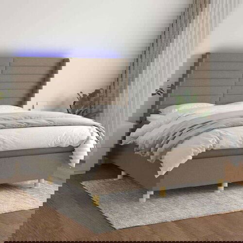  Box spring s madracem LED smeđesivi 140x190 cm tkanina Slike