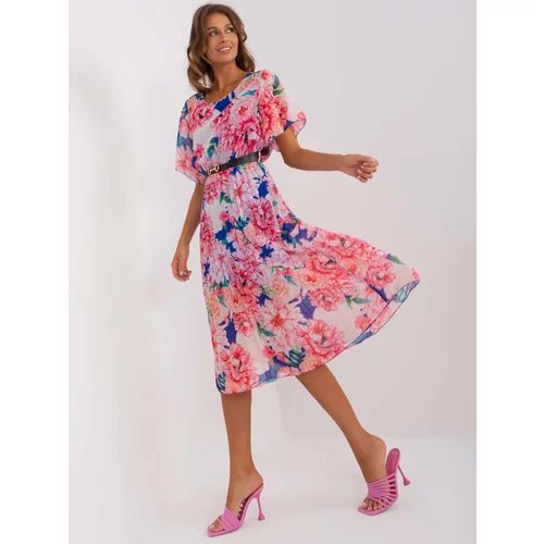 Fashion Hunters Dark blue and pink floral pleated dress