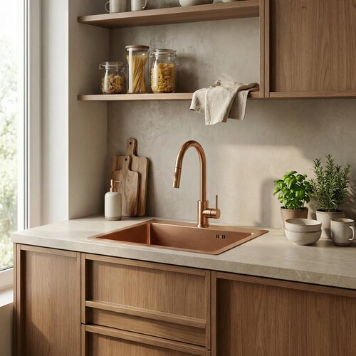 REA Bath Jekleno pomivalno korito Leo 50 BRUSH COPPER Cene
