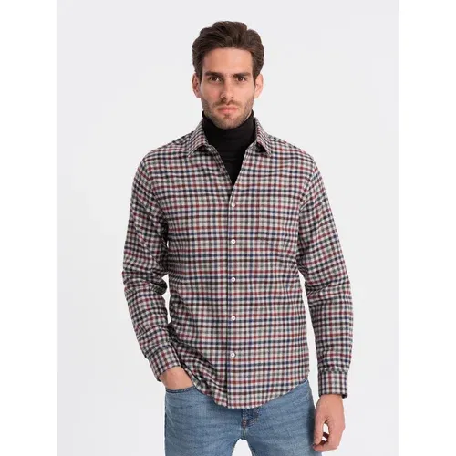 Ombre Men's checkered flannel shirt - navy blue and red