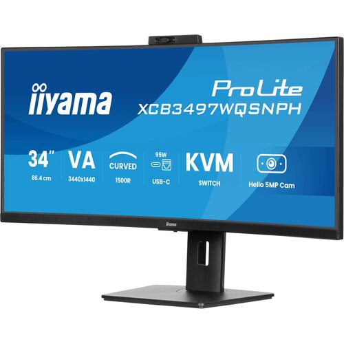 Iiyama ProLite XCB3497WQSNPH-B1 34&amp;quot; 21:9 ukrivljen zaslon VA UWQHD, 120Hz, 0.4ms USB-C (DP, PD 95W), KVM-Switch Slike