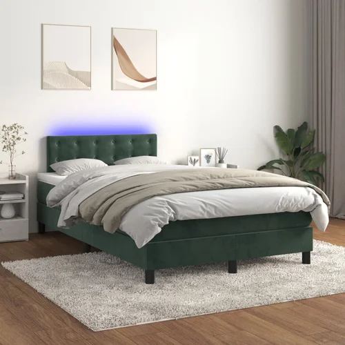 vidaXL Krevet box spring s madracem LED tamnozeleni 120x200 cm baršun