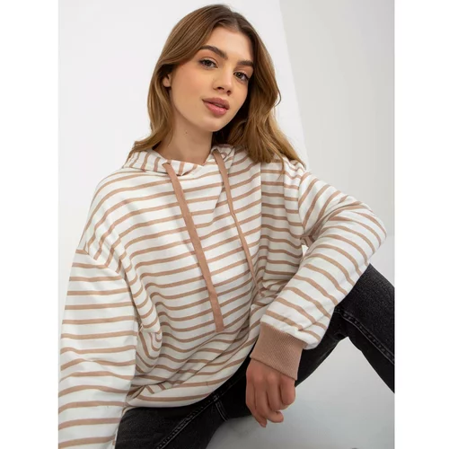 Fashion Hunters Camel and white loose striped sweatshirt with a hood
