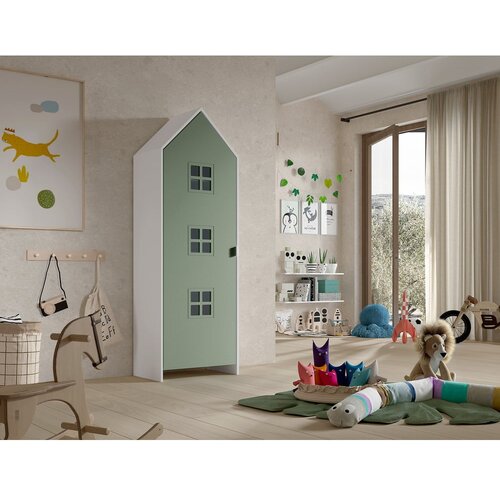 Vipack Bela/zelena otro&amp;scaron;ka garderobna omara iz masivnega bora 37x172 cm Casami Bruges &amp;ndash; Slike