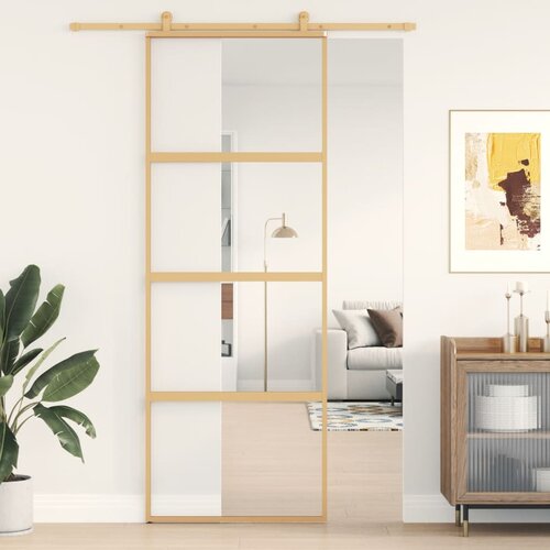 vidaXL Drsna vrata zlata 76x205 cm prozorno ESG steklo in aluminij Cene
