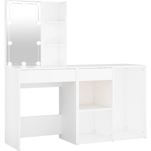 VidaXL LED toaletna mizica z omarico bel inženirski les, (20818179) Slike
