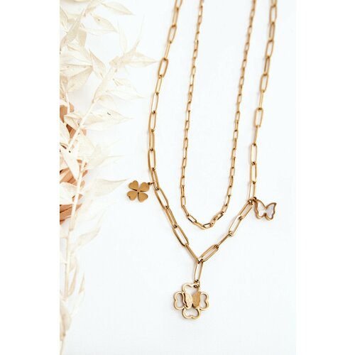 Kesi Gold double chain with clover and butterflies Slike
