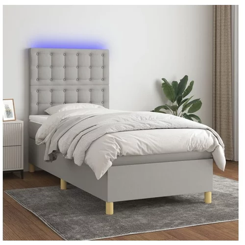  Box spring postelja z vzmetnico LED svetlo siva 80x200 cm blago