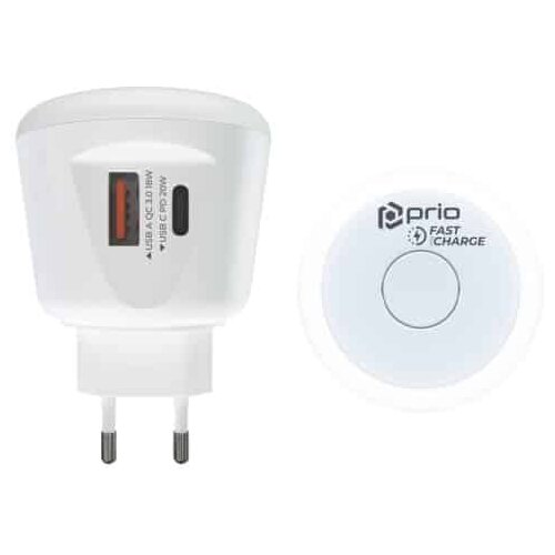 Prio Fast Charge Zidni punjač 20 W PD (USB C) + QC 3.0 (USB A) Noćno svjetlo bijelo Cijene
