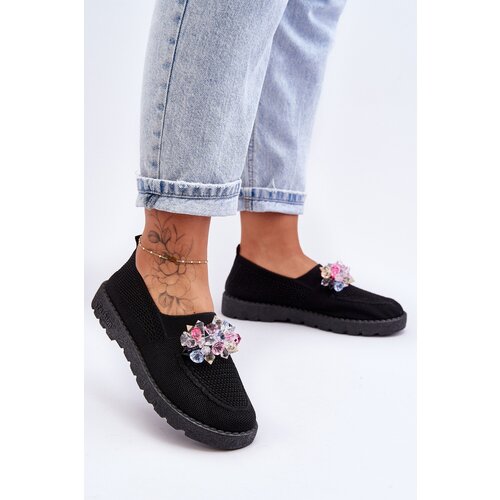 Kesi Womens Slip-on Sneakers with Stones Black Simple Slike