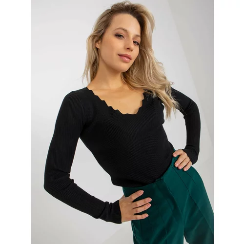 Fashion Hunters Black ribbed classic sweater with neckline