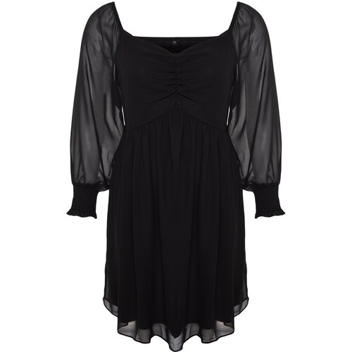 Trendyol Curve Black Plain A-line Mini Woven Plus Size Dress Cene