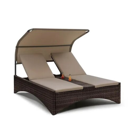 Blumfeldt Eremitage Double Lounger, ležaljka za 2 osobe, aluminijski okvir/ratan, smeđa Slike