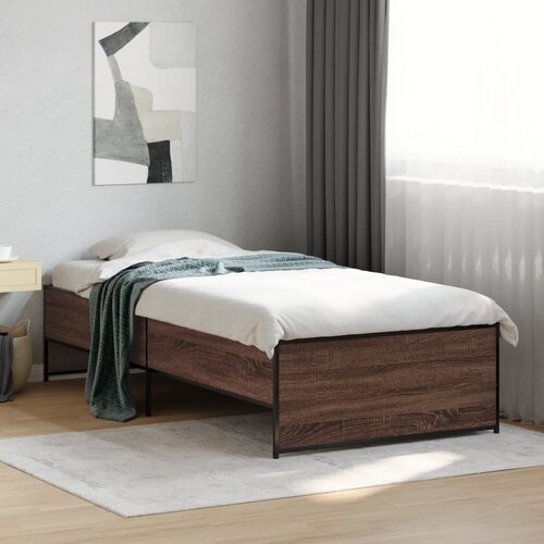 Furnova Posteljni okvir rjav hrast 100x200 cm inženirski les in kovina, (21934681) Slike