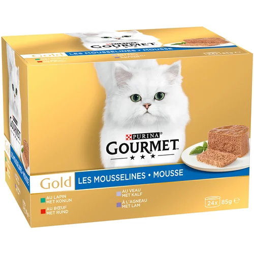 Gourmet Ekonomično pakiranje Gold Mousse 24 x 85 g - Mix s mesom (kunić, teletina, govedina, janjetina)