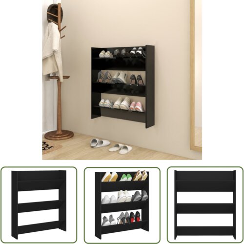 The Living Store Stenska omara za čevlje črna 80x18x90 cm iverna plošča - Stenska Omarica Za Čevlje, (21744420) Cene
