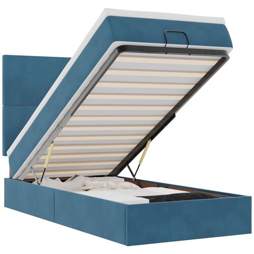 Maison Chic Otomanski Posteljni okvir - Enojna postelja - Postelja za odrasle z vzmetnicami moder 90x190cm žamet-J2029, (21761353) Cene