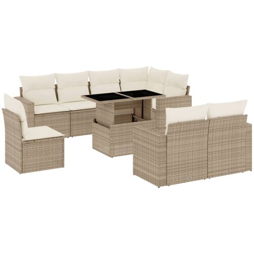 VidaXL 9-dijelni set vrtnih sofa s jastucima bež od poliratana Slike