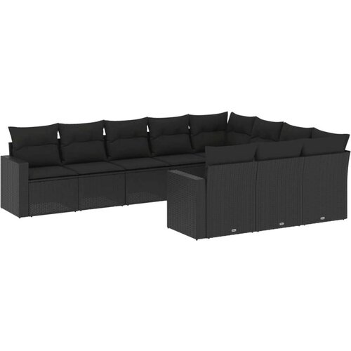 VidaXL 10-dijelni set vrtnih sofa s jastucima crni od poliratana Slike