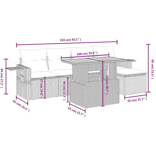 VidaXL 6-dijelni set vrtnih sofa s jastucima bež od poliratana Slike
