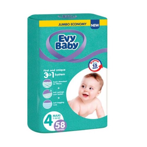 Evy Baby pelene jumbo 4 maxi 8-18kg 58kom 3 u 1 Cene