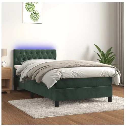 vidaXL Box spring postelja z vzmetnico LED tem. zelena 90x19