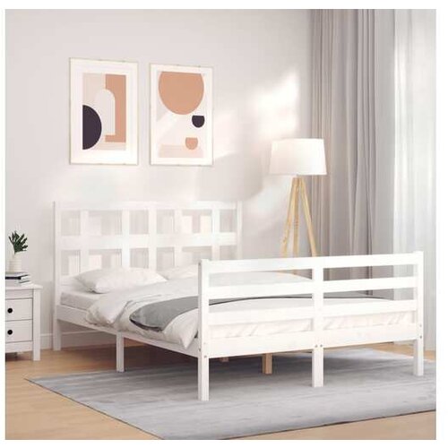 VidaXL Okvir za krevet s uzglavljem bijeli 140x200 cm od masivnog drva Slike