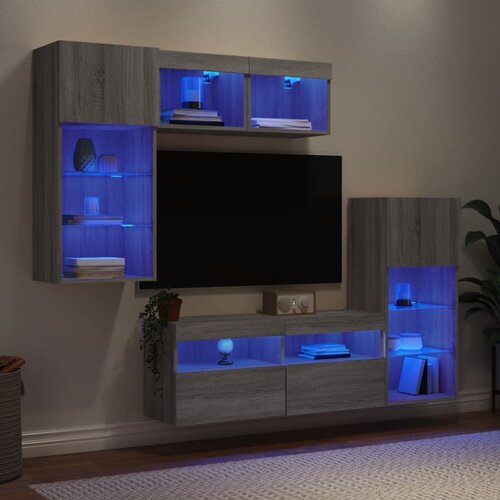VidaXL 5-dijelni zidni TV elementi s LED svjetlima boja sivog hrasta Slike