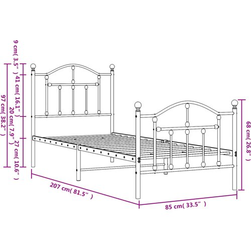  Metalni okvir kreveta uzglavlje i podnožje crni 80x200 cm Slike