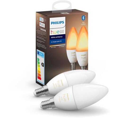 Philips hue LED žarulja White Ambiance (E14, 5,2 W, 470 lm, Podesiva temperatura boje, 2 Kom.) Slike