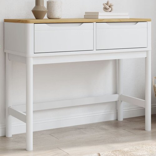  The Living Store Konzolna mizica FLORO bela 89,5x36,5x73 cm trdna borovina - Konzolna Mizica, (21498677) Slike