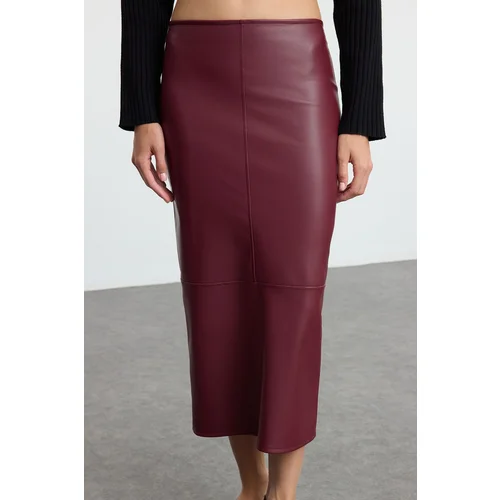 Trendyol Claret Red High Waist Pencil Skirt with Fitted Slit