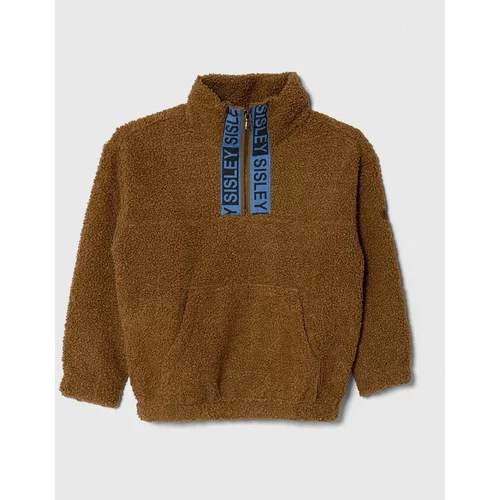 Sisley Otroški pulover iz flisa rjava barva