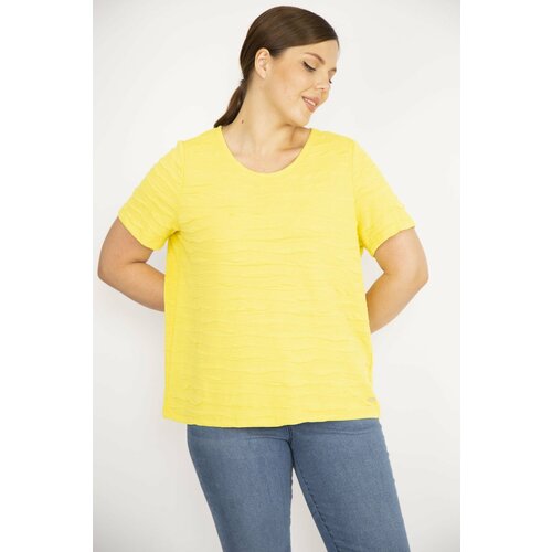 Şans Women's Yellow Plus Size See-through Blouse Slike