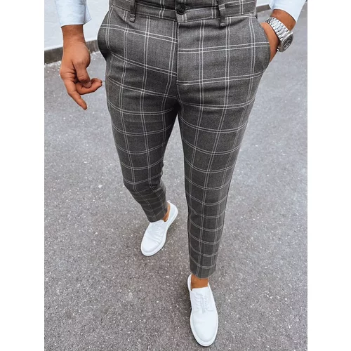 DStreet Men's Dark Grey Checkered Chino Trousers