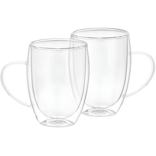 Cheffinger Set 2 kozarcev z ročajem z dvojno steno 350ml iz trdnega borosilikatnega stekla, Prozorno, (5000071307) Cene