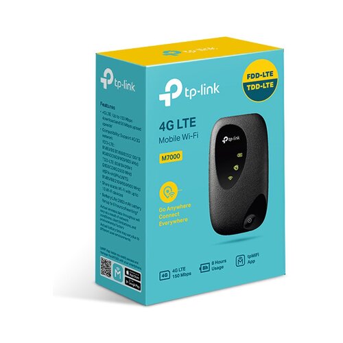 Tp-link M7000 150Mbps 4G lte mobile wi-fi, 300 mbps at 2.4 ghz, 4G Cat4 150/50 mbps, lte-fdd/lte-tdd/hspa+/umts, tpmifi app, 2000 mah rechargeable battery, sim card slot, up to 10 wi-fi devices supported Slike