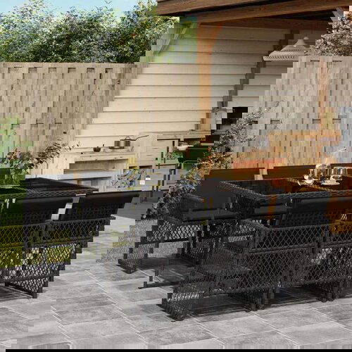  7-dijelni vrtni blagovaonski set s jastucima crni od poliratana Cijene