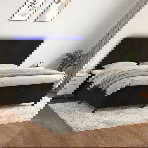 VidaXL Krevet box spring s madracem LED crni 160x200 cm bar&amp;scaron;un Slike