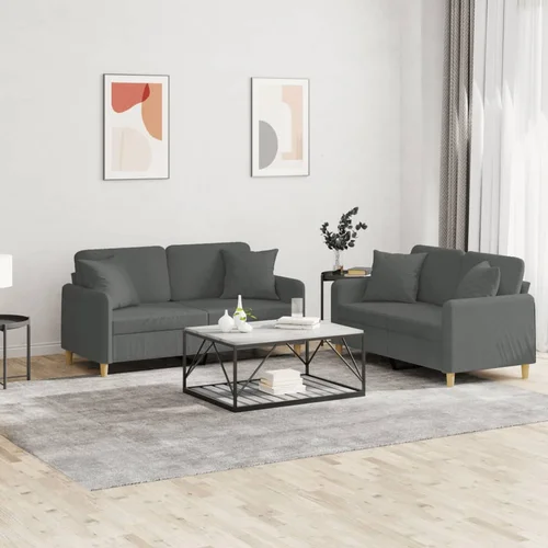  2-dijelni set sofa s jastucima tamnosivi od tkanine