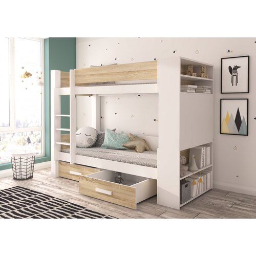 ADRK Krevet na kat GARET za 2 osobe s madracima 200x90 104 cm - BIJELA-SONOMA HRAST Cijene