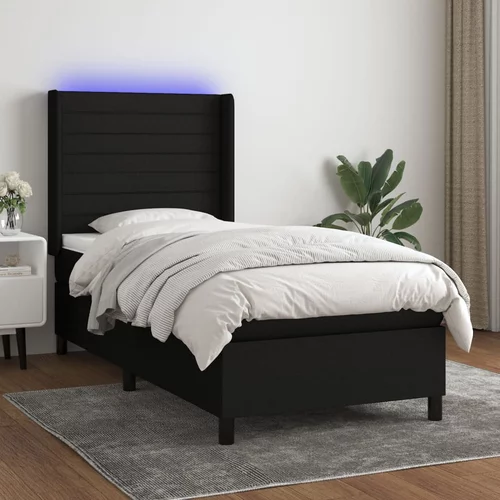 vidaXL Box spring postelja z vzmetnico LED črna 90x200 cm blago