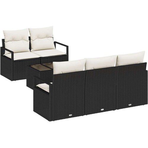  6-komadni set vrtnih sofa s jastucima Crno poli ratan  2-sjedna vrtna sofa s spremnikom i jastucima Crno poli ratan Cijene