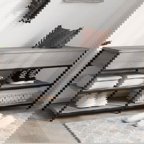 VidaXL Klupa za cipele siva boja hrasta 100x42 5x50 cm drvena Slike
